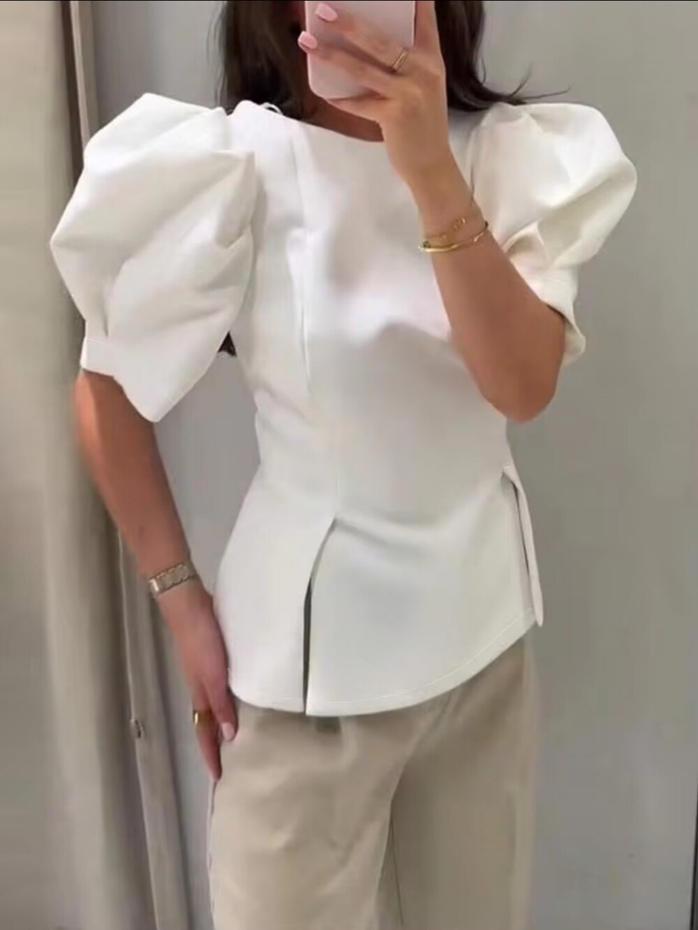 ZARA BALLOON SLEEVE TOP WHITE NEW SIZE XL